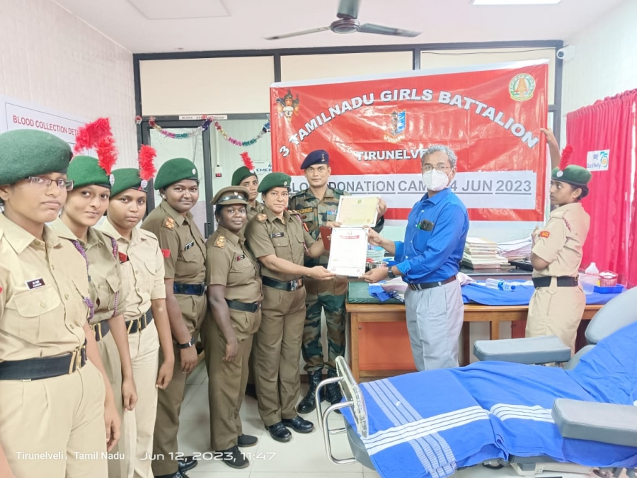3(TN) Girls Battalion NCC, Tirunelveli organized Blood Donation Camp at Government Medical College, Tirunelveli on 14/06/2023.