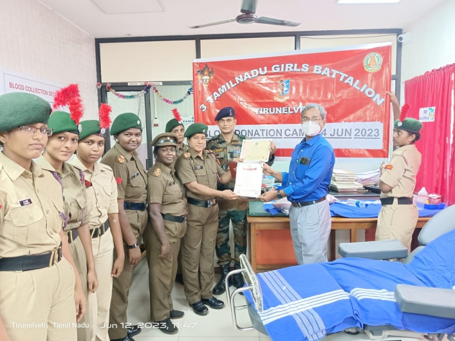 3(TN) Girls Battalion NCC, Tirunelveli organized Blood Donation Camp at Government Medical College, Tirunelveli on 14/06/2023.
