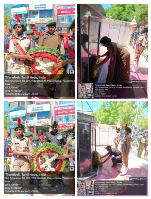 Cadets and ANO of Sri Sarada College for Women, Tirunelveli participated in Independence Day parade, HAR GHAR TIRANGA CAMPAIGN & The Wreath Laying Ceremony organized By Lt Col D S Samant S M, Officer Commanding, 3 (TN) GIRLS BN NCC Tirunelveli on the occasion of 78th Independence Day Celebration at VOC ground, Palayamkottai.